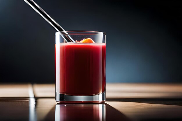 Foto a glass of red juice with a straw in it and a straw in the middle.