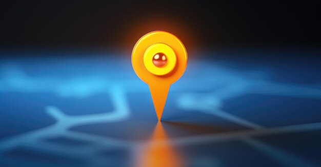 Foto a glowing geolocation marker on a map of a nighttime city