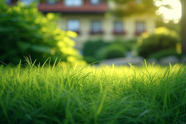A grama verde da cena serena fornece uma estrutura natural para a construção