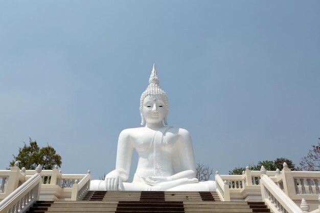 A grande imagem branca de Buda é muito bonita.