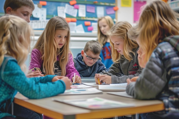 Foto a group of children are sitting at a table with paper that says  students