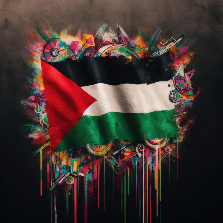 Foto a guerra entre israel e palestina a bandeira de israel, a estrela de davi, símbolo de guerra, bombardeia a palestina israelense.