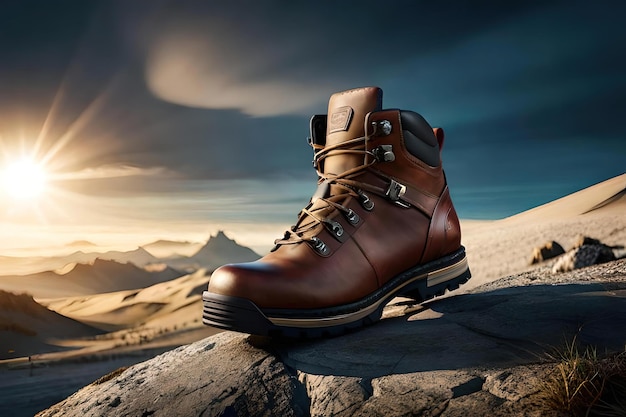 A-Hiking-Stiefel auf einem Berg mit schönem Hintergrund