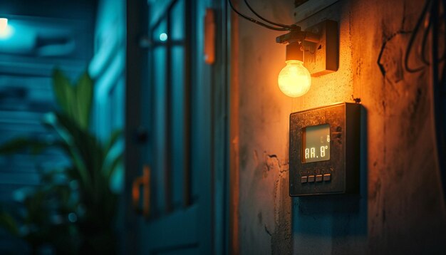 Foto a households energy consumption meter during earth hour