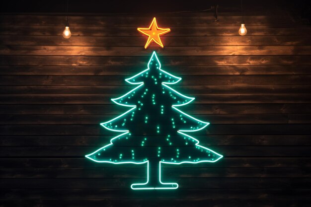 A IA gerou luz de néon para a árvore de Natal na parede.