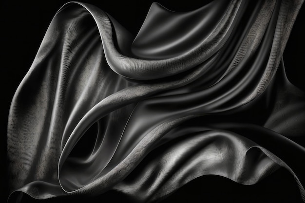 A IA gerou um lindo e elegante fundo de tecido de cetim de seda preto macio com ondas e dobras