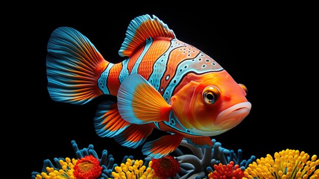 A IA gerou um peixe-palhaço ou Amphiprioninae com intensas cores laranja, preto e branco