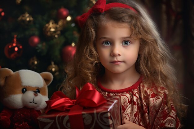 Foto a ia gerou uma imagem fotográfica de um bebê adorável e feliz na sala. celebrem o tempo mágico do ano novo.