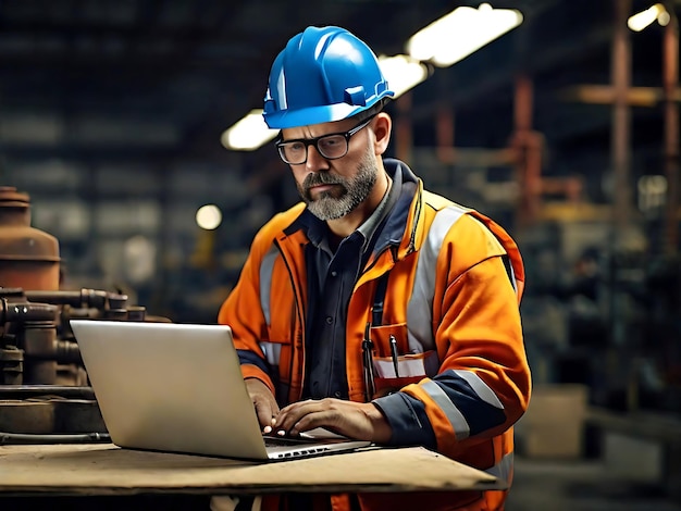 A IA gerou uma imagem realista de um trabalhador industrial usando um portátil