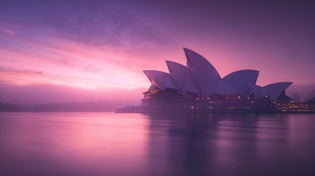 A icônica Ópera de Sydney brilha sob um céu escuro