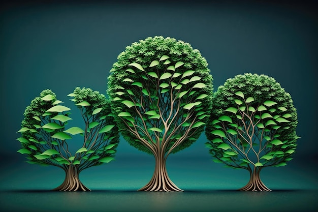 A ideia de cultivo e desenvolvimento de plantas a longo prazo é representada por essas pequenas árvores