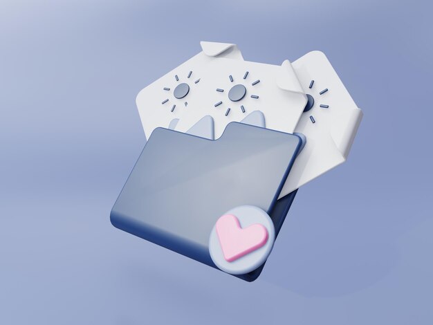 A ilustração 3D dá a marca de amor na pasta que contém o arquivo de imagem perfeito para ilustração ou ícone