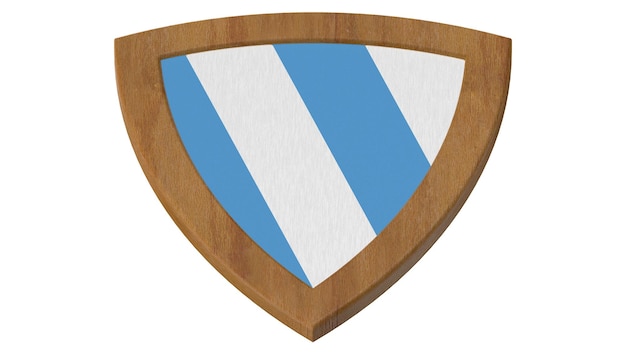 A ilustração 3d medieval do escudo de madeira rende o branco azul