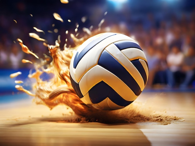 A ilustração captura o momento dinâmico de uma bola de voleibol suspensa no ar