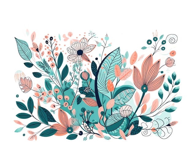 A ilustração colorida da mão desenha flores silvestres no fundo branco