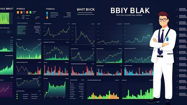 A ilustração de um corretor e de gráficos simboliza o negócio e as finanças do investimento em moeda da bolsa de valores