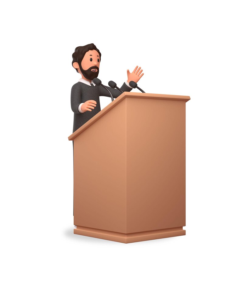 Foto a ilustração do personagem 3d do empresário estava fazendo um discurso no pódio