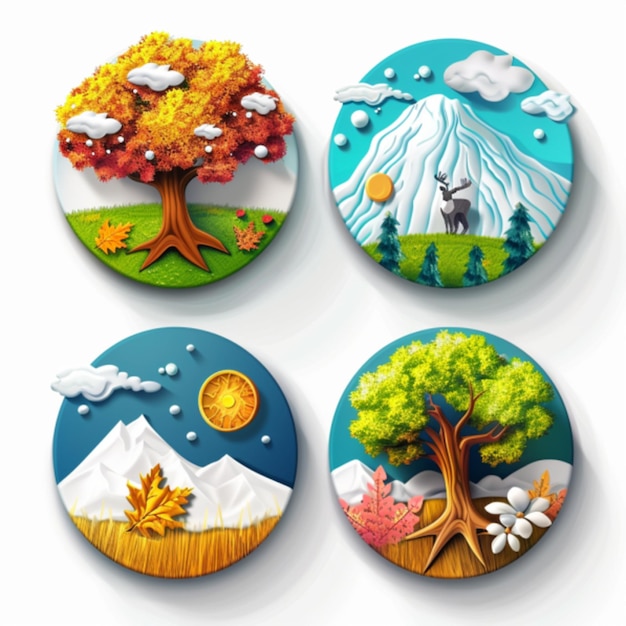 A imagem apresenta ícones que representam as quatro estações primavera verão outono e inverno