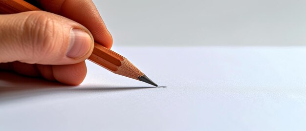 A imagem captura uma visão de perto de uma mão segurando um lápis