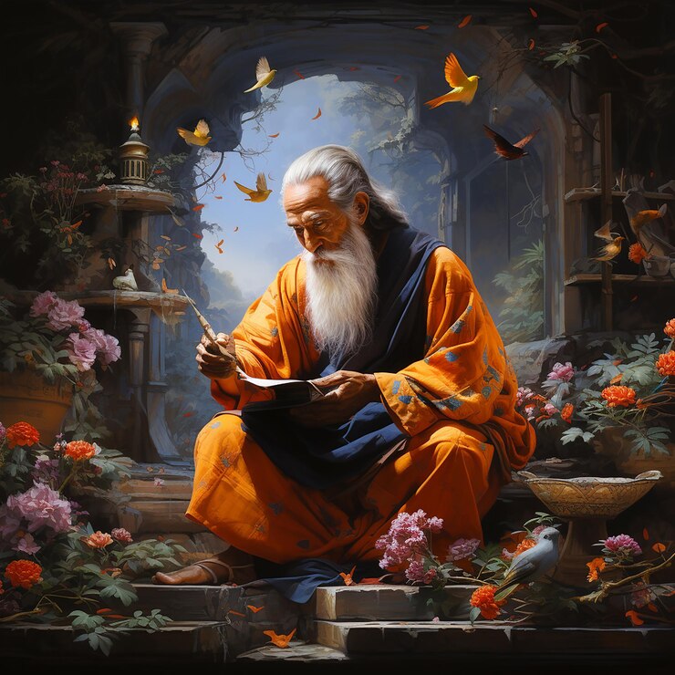 Foto a imagem comemora o sagrado evento de guru purnima, um dia de honra e expressão de gratidão.