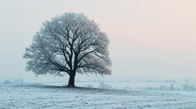 A imagem de uma única árvore que cobre com neve na estação de inverno aigx