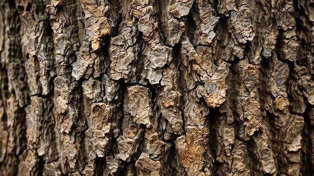 Foto a imagem é um close-up da casca de uma árvore. a casca é marrom e tem uma textura áspera.