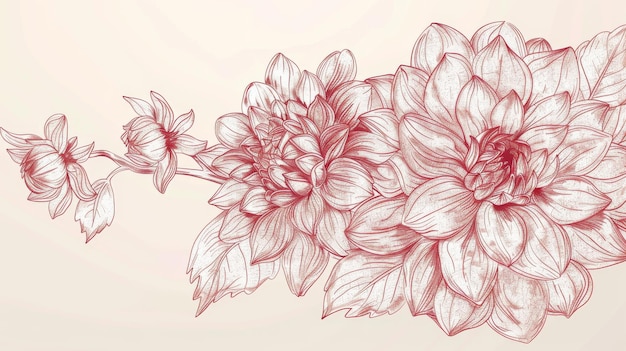 A imagem é um fundo floral desenhado à mão com dahlia floral O elemento pode ser usado como um elemento de design