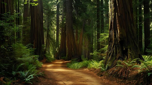 Foto a imagem é uma bela paisagem de uma floresta de sequóias