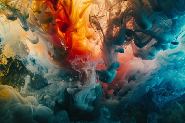 A imagem é uma explosão colorida de fumaça e vapor com uma mistura de vermelho e amarelo