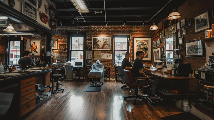 Foto a imagem é uma foto do interior de uma barbearia