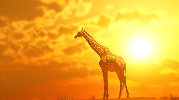 Foto a imagem é uma pintura digital de uma girafa de pé em um campo gramado