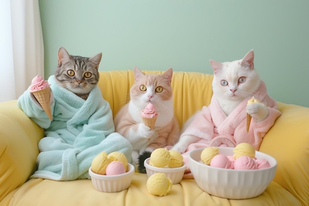 A imagem mostra três gatos adoráveis