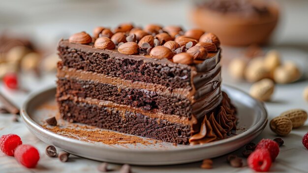 Foto a imagem mostra um belo bolo de chocolate com amendoim e manteiga cremosa de perto o bolo em um fundo branco é saboroso e doce