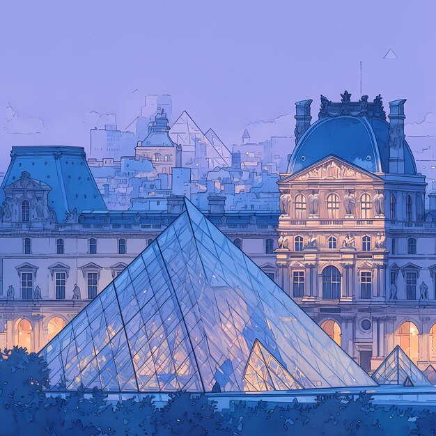 Foto a impressionante cena noturna da pirâmide do louvre