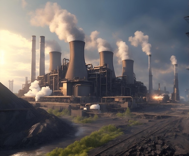 A indústria de energia térmica a carvão tem fumaça que causa danos ambientais