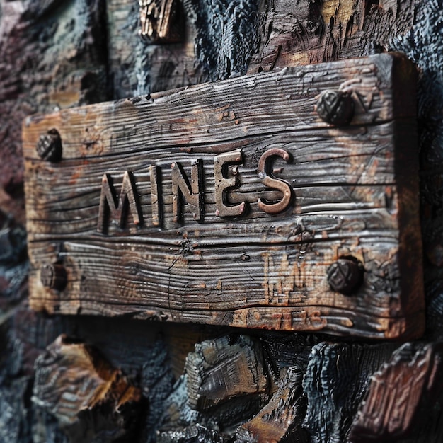 A inscrição mines em uma placa de madeira ai generative