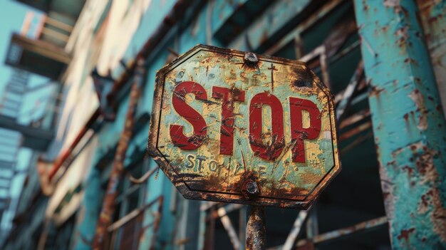 A inscrição STOP em uma placa generativa de IA