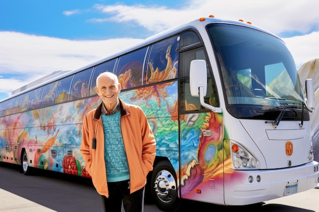 Foto a jornada dos anos dourados explorando o mundo em um ônibus de turismo