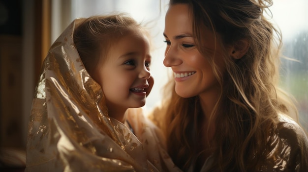 A jovem e sua mãe estão tendo um momento feliz no sofá