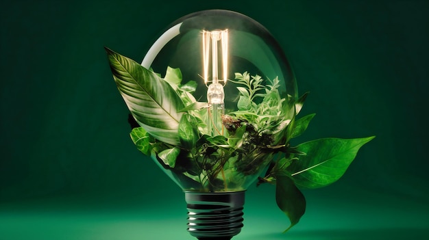 A lâmpada ecológica feita de folhas frescas incorpora o conceito de energia renovável aproveitando o poder da natureza para inovação sustentável
