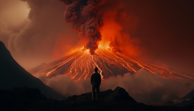 Foto a lava é vista do topo da montanha vulcânica generativa ai