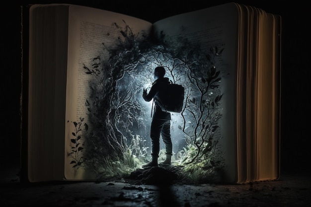A leitura dos livros abre caminho para novas histórias outros mundos contos de fadas novelas e contos de fantasia Abstração e Imaginação Magia e Conhecimento Páginas de papel