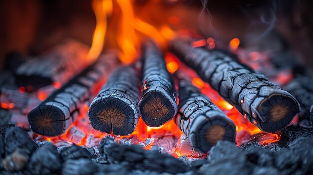 A lenha está a arder a chama do fogo em close-up o fogo brilhante e as faíscas