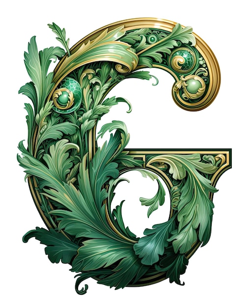 a letra é um ornamento decorativo verde em forma de ilustração inspirada em art nouveau