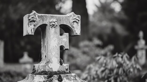 A letra F está esculpida numa laje de pedra a pedra é velha e desgastada a letra F está em maiúsculas e é a única letra na pedra