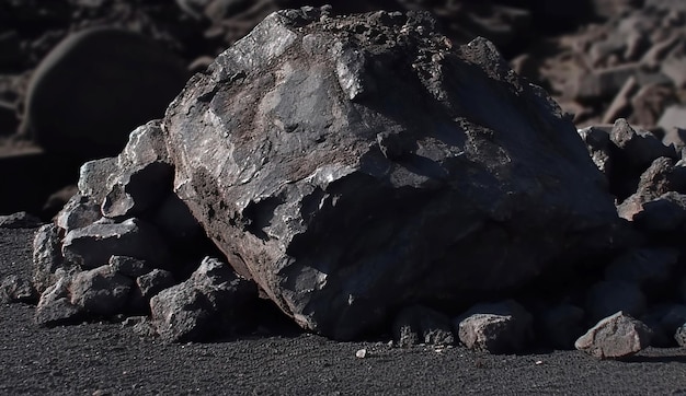 A lignite é uma pedra natural preciosa rara em um fundo preto gerado pela IA. Modelo de bandeira de cabeçalho