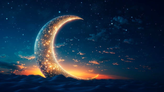 A lua crescente brilhante no céu noturno Generative AI