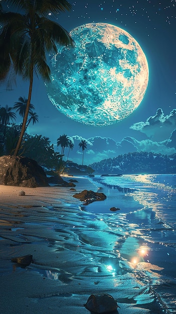 Foto a lua está a brilhar na praia.