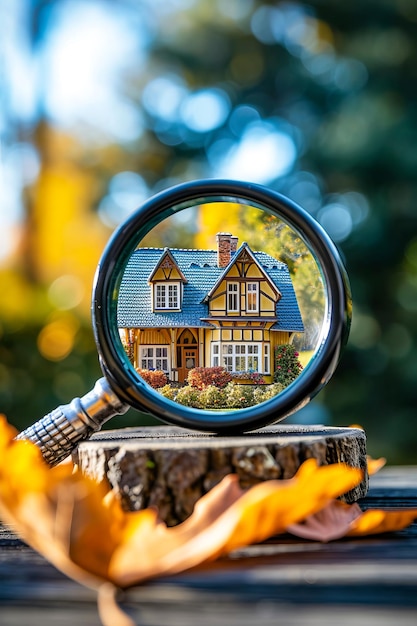 Foto a lupa mostra uma pequena casa com telhado de pico e chaminé