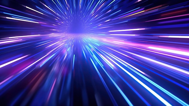 A luz de néon moderna está se movendo a alta velocidade no fundo de uma rede de dados Generative Ai